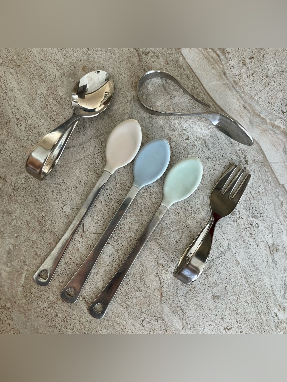 🌟 3 for $12 • baby toddler training fork and spoon set loop grasp handle